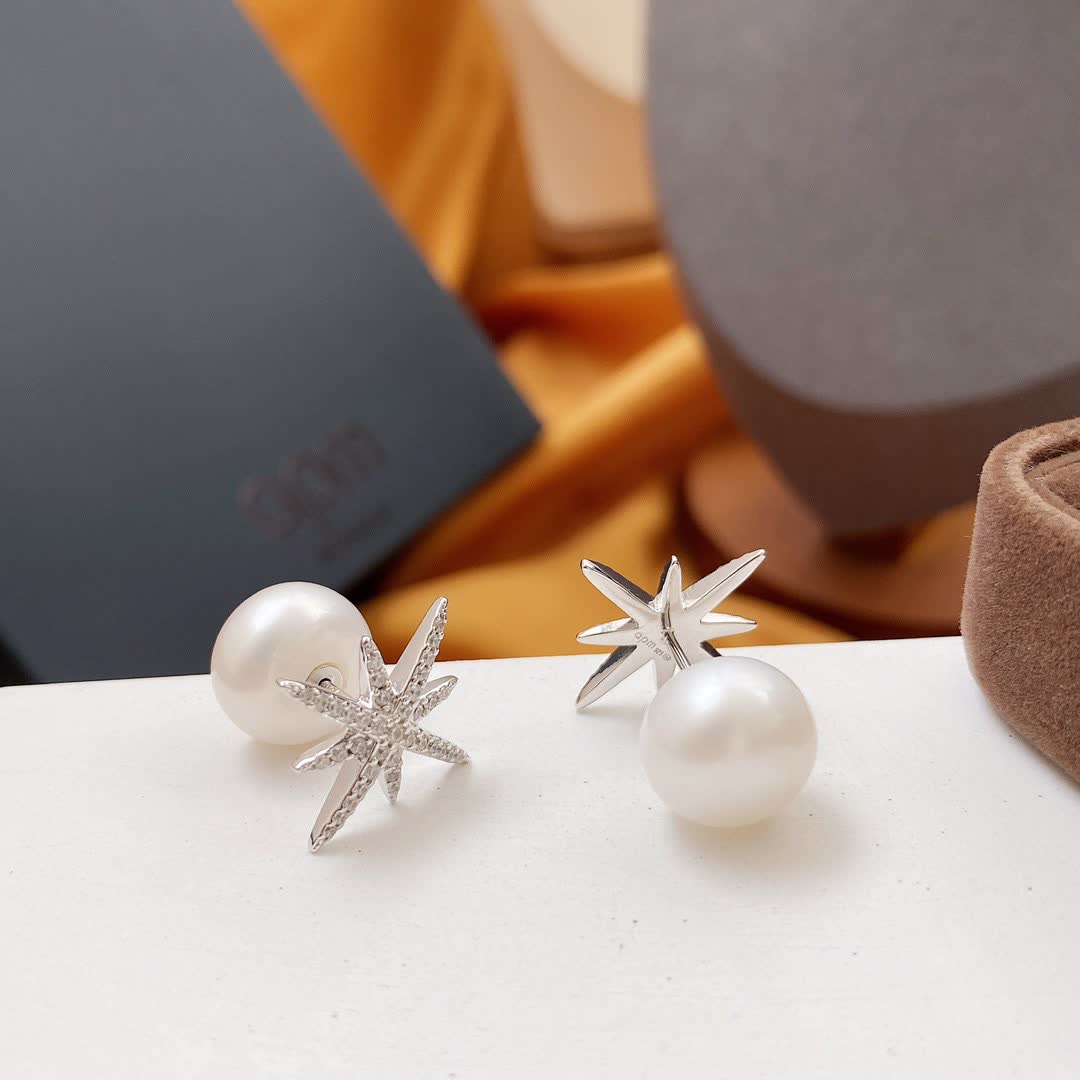 APM Monaco Udo Silver Star and Pearl Earrings